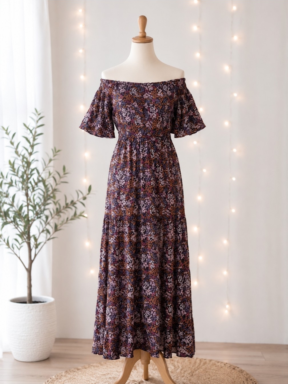 Xhilaration Purple Floral One-Shoulder Maxi Dress